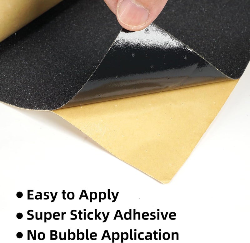 Zeato Grip Tape 33x9’’ Non Slip Silicone-Carbide Bubble Free Application Easy to Cut and Trim High Strength Sandpaper for Skateboards Scooters - Black - Image 4